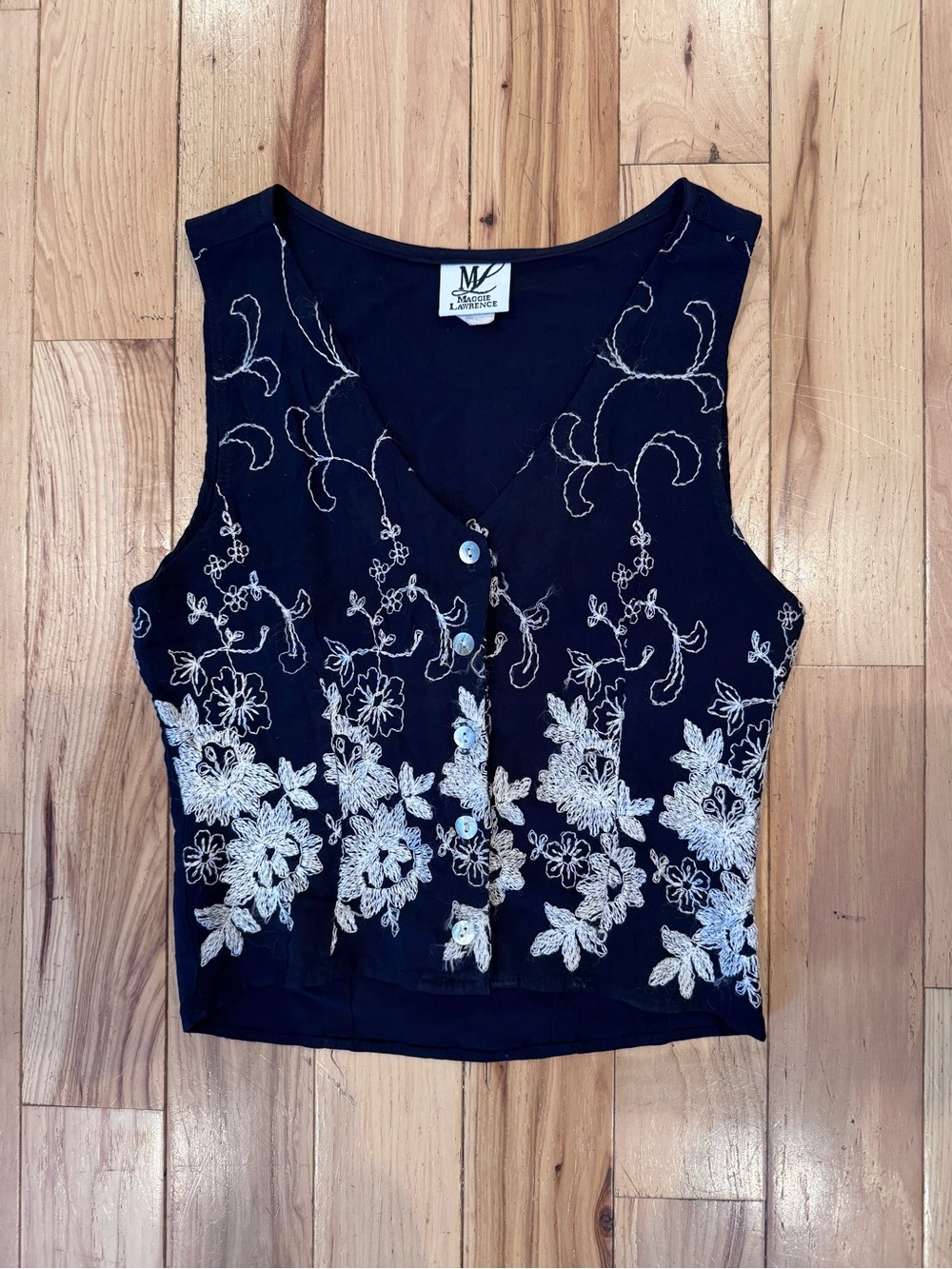 Y2K Dark Blue Embroidered Floral Tank Top